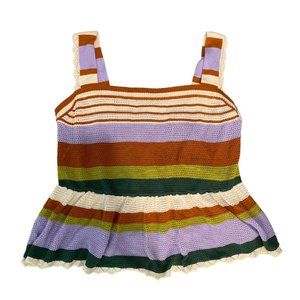 Eloquii Elements Women's Crochet Multicolor Stripe Knit Peplum Top Size 14/16